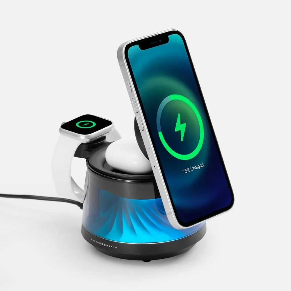 Bluetooth-колонка с подсветкой и беспроводной зарядкой Quantium черная - фото 1