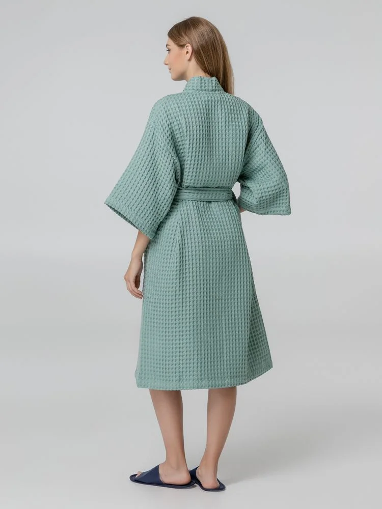 Халат вафельный женский Boho Kimono зеленая мята размер M 44-46 - фото 7