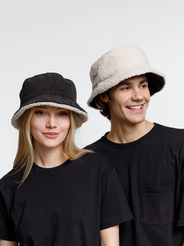 Панама Bucket двусторонняя, темно-серая с бежевым, размер S/M - фото 7