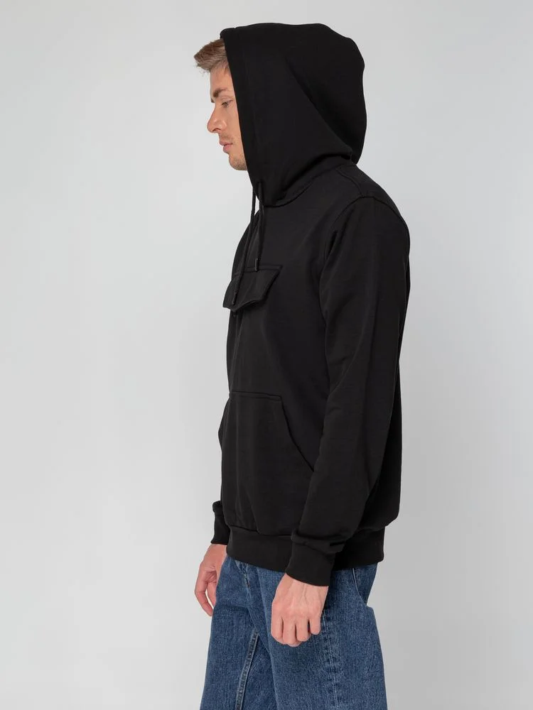 Худи унисекс с карманом на груди Chest Pocket черное размер XS/S - фото 14