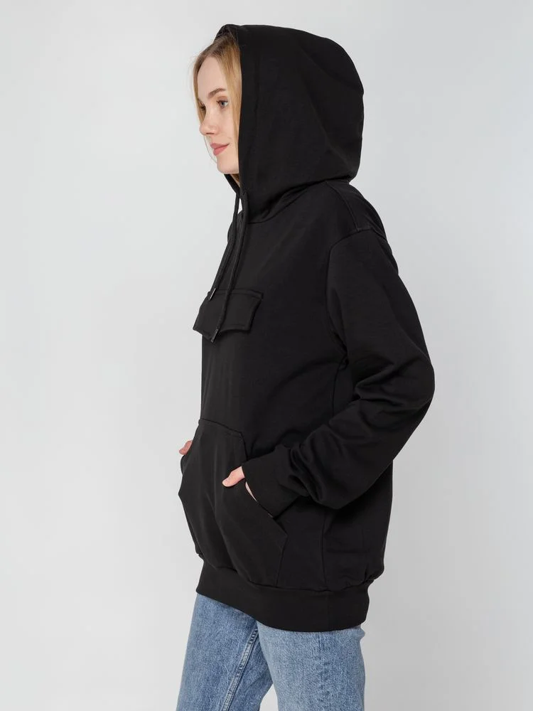 Худи унисекс с карманом на груди Chest Pocket черное размер M/L - фото 10