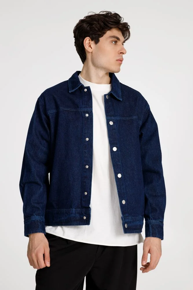 Куртка джинсовая O1 темно-синяя размер 3XL/4XL - фото 4