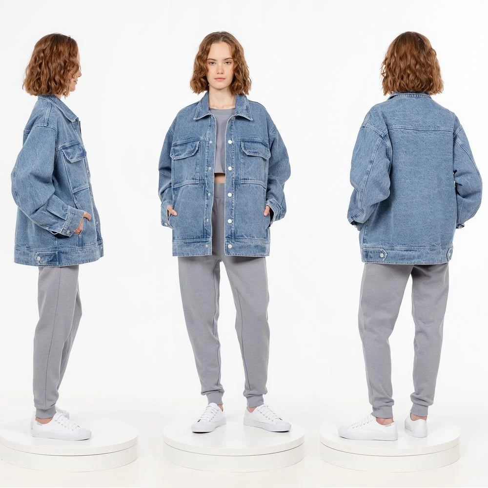 Куртка джинсовая O2 голубая размер 3XL/4XL - фото 4