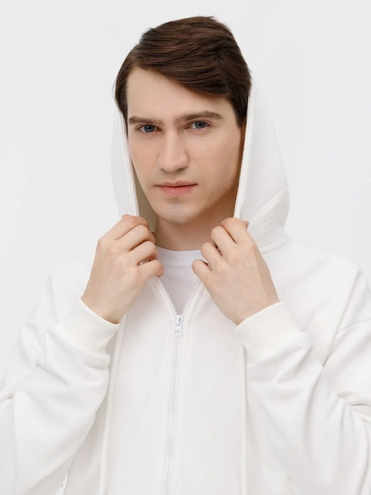 Толстовка унисекс оверсайз на молнии Zippy Terry белая размер M/L - фото 16