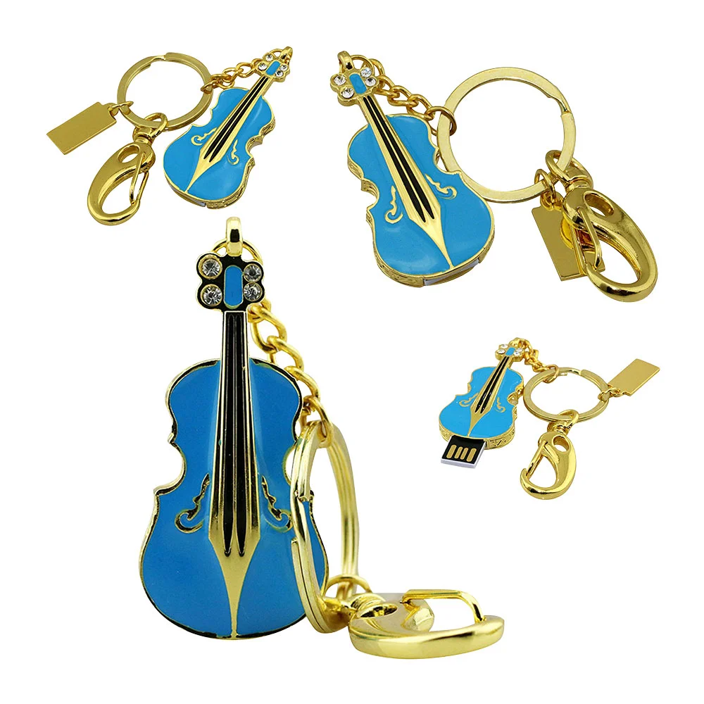 Флешка Металлическая Скрипка Violin Key R4 синый 16 Гб Золотой - фото 7