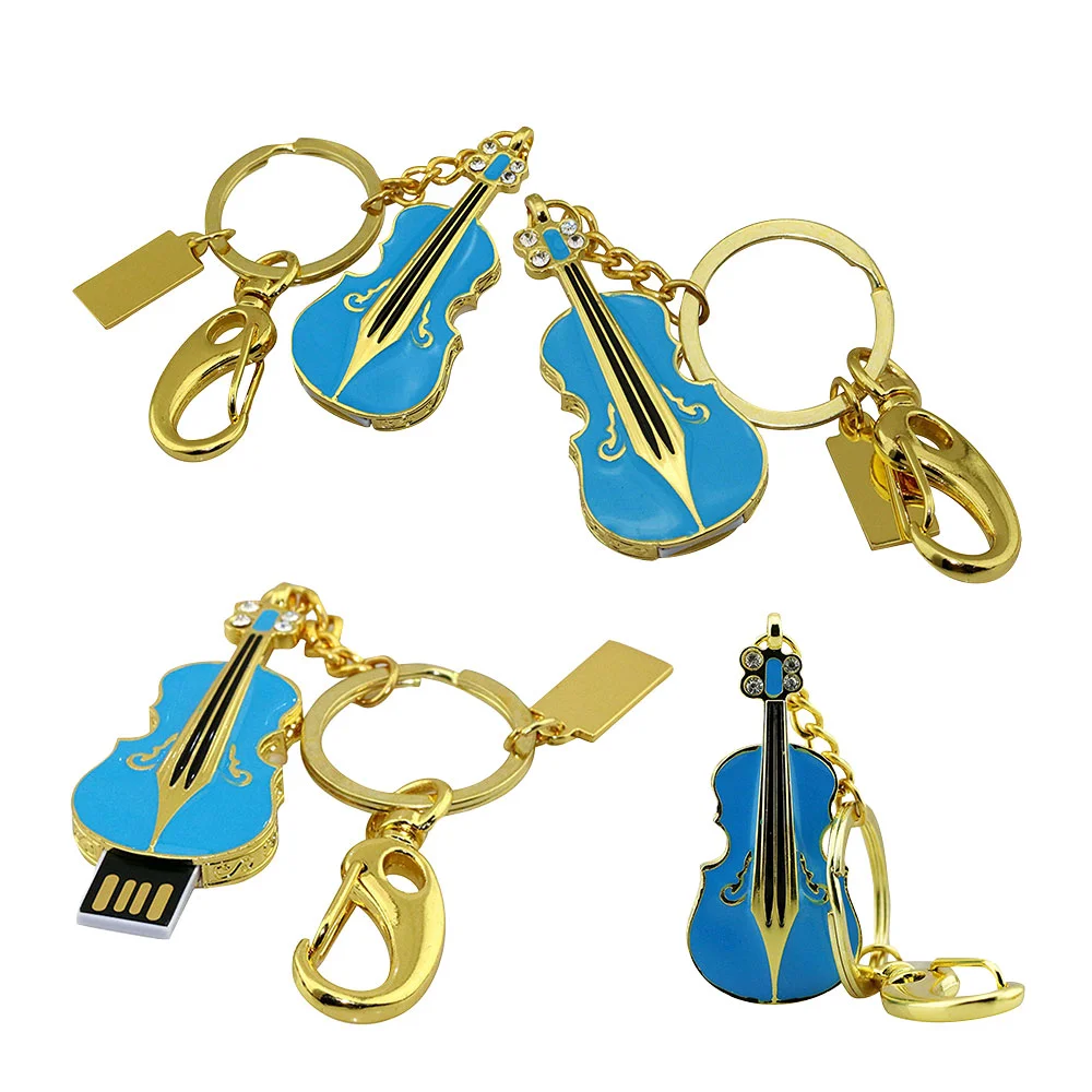 Флешка Металлическая Скрипка Violin Key R4 синый 2 Гб Золотой - фото 8