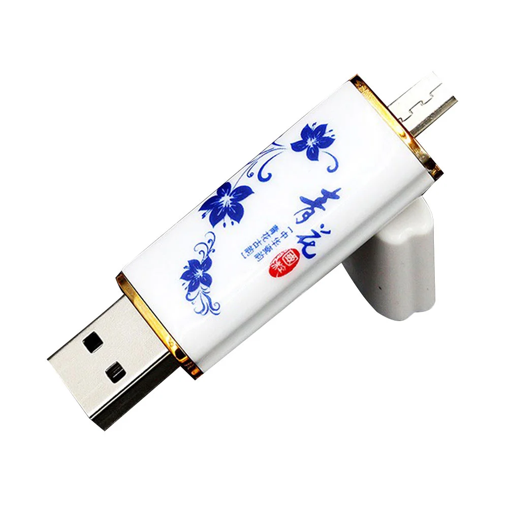 Флешка Фарфоровая Таксис Taxis Porcelain Z6 белый- синий 64 Гб OTG - фото 3