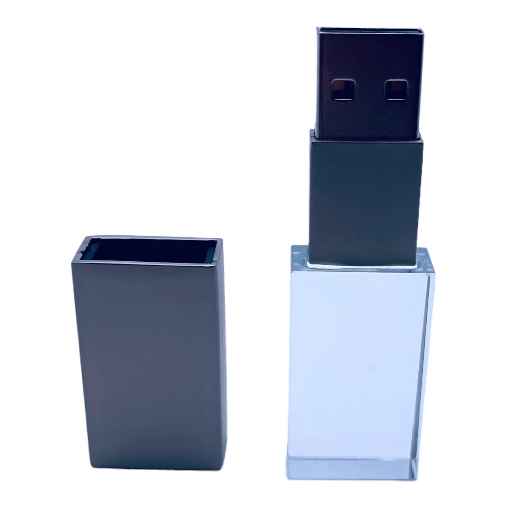 Флешка Стеклянная Кристалл "Crystal Glass Metal" W14 серебряный матовый 128 Гб, Прозрачный - фото 3