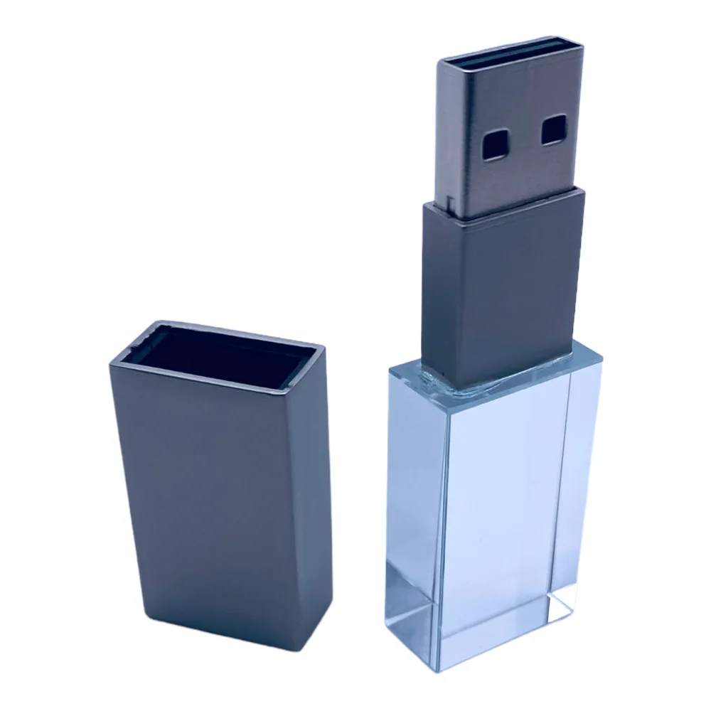 Флешка Стеклянная Кристалл "Crystal Glass Metal" W14 серебряный матовый 128 Гб, Прозрачный - фото 7