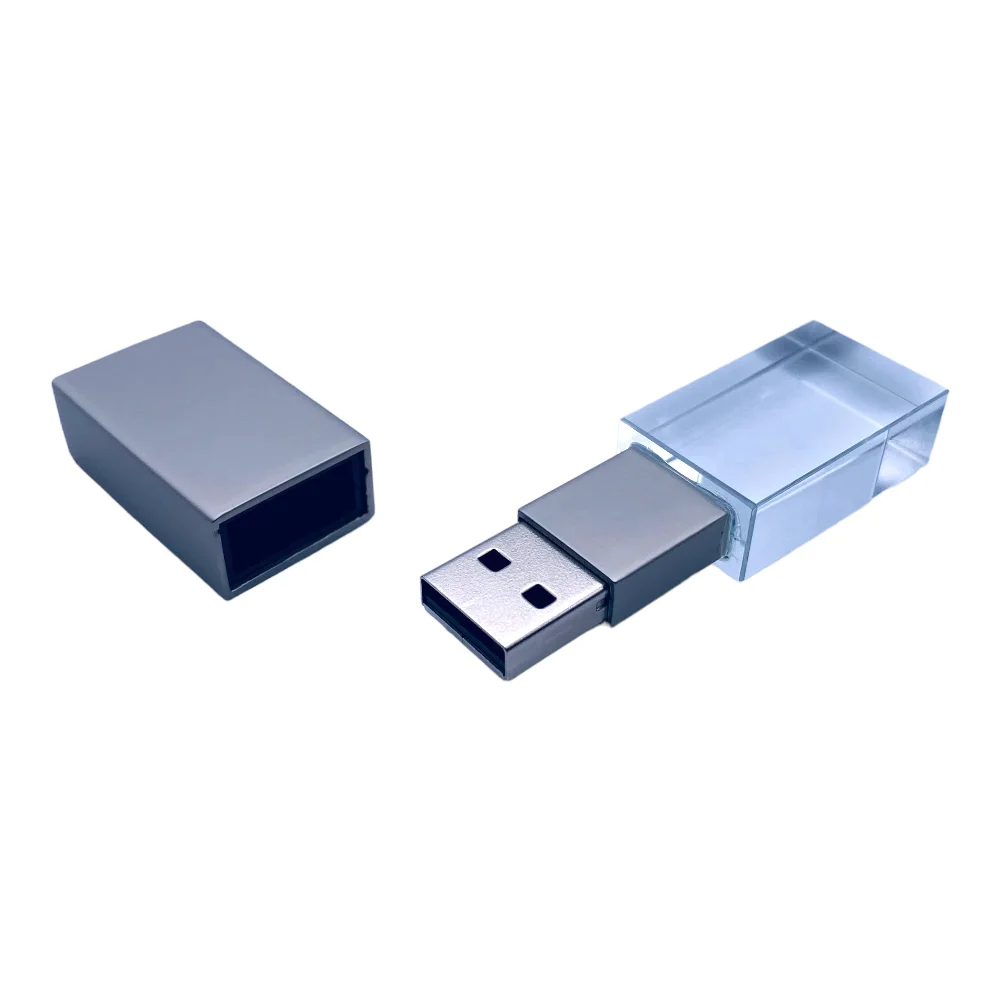 Флешка Стеклянная Кристалл Crystal Glass Metal W14 серебряный матовый 256 Гб Прозрачный - фото 6