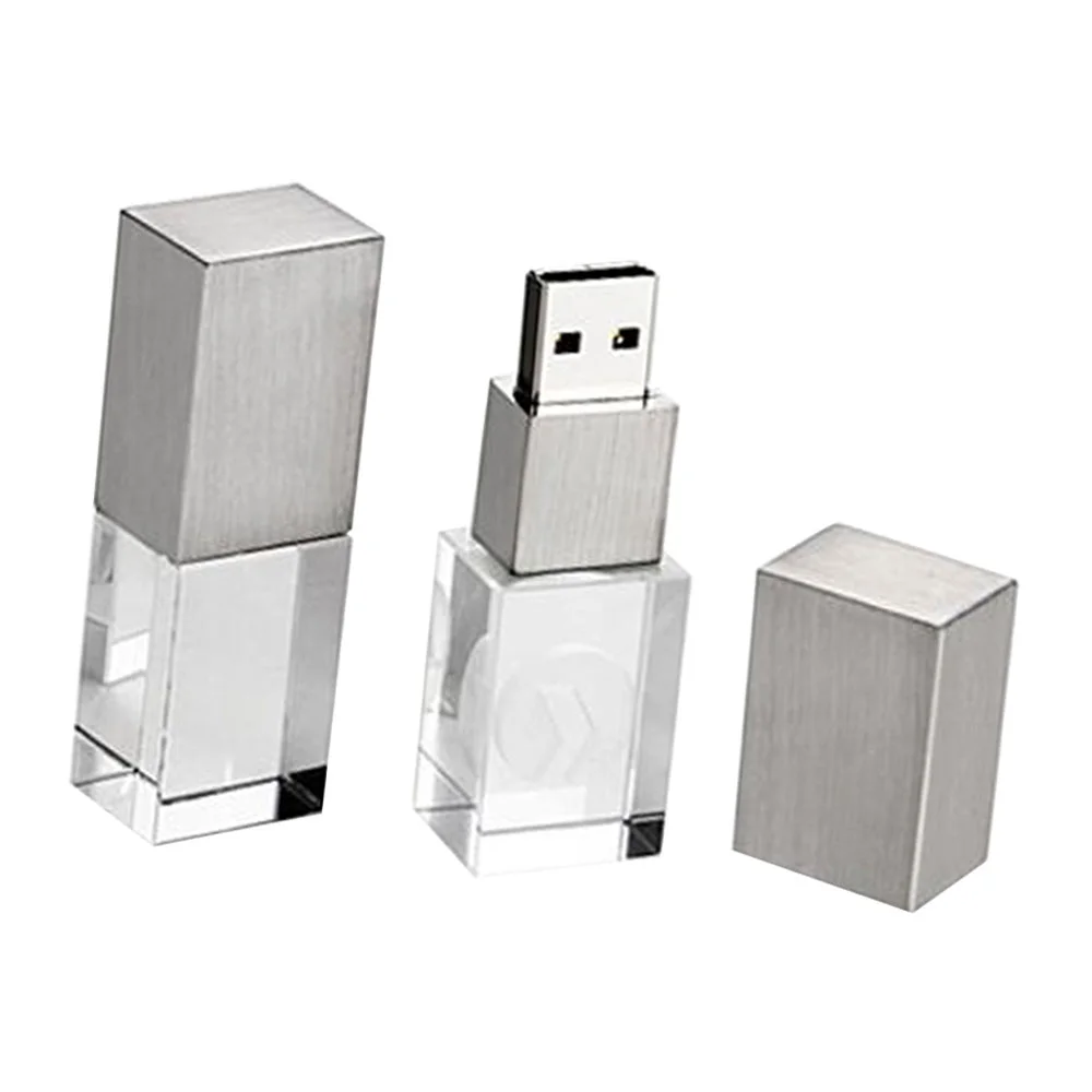 Флешка Стеклянная Кристалл Crystal Glass Metal W14 серебряный матовый 16 Гб Прозрачный - фото 3