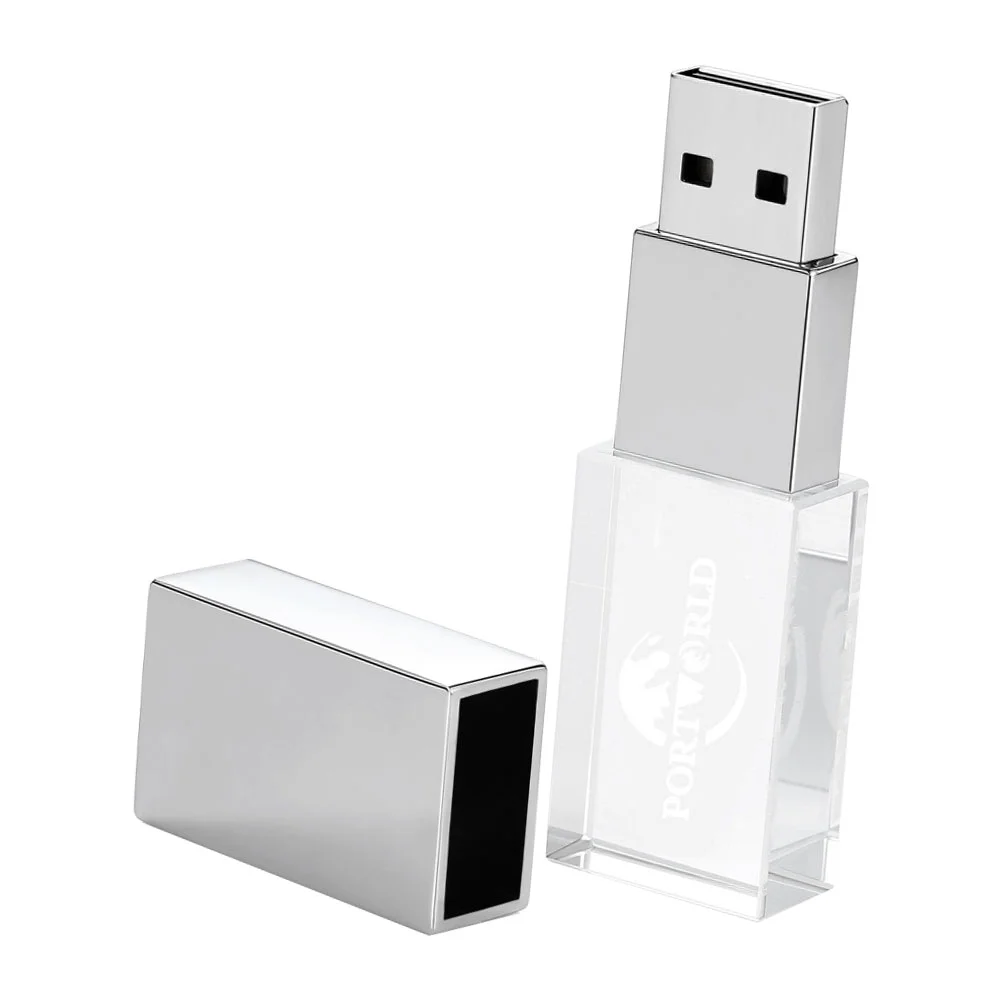 Флешка Стеклянная Кристалл \Crystal Glass Metal\ W14 серебряный глянец 128 Гб Прозрачный - фото 6