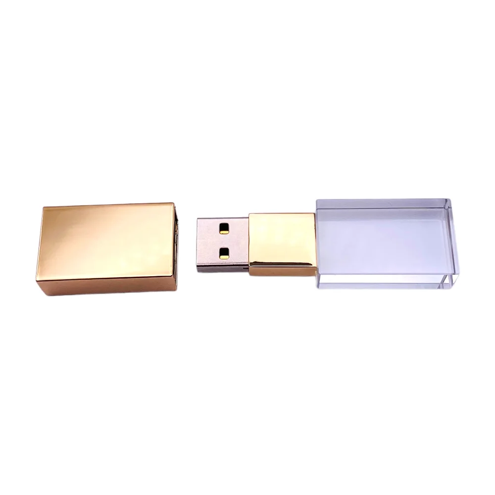 Флешка Стеклянная Кристалл Crystal Glass Metal W14 золотой глянец 1 Гб - фото 4