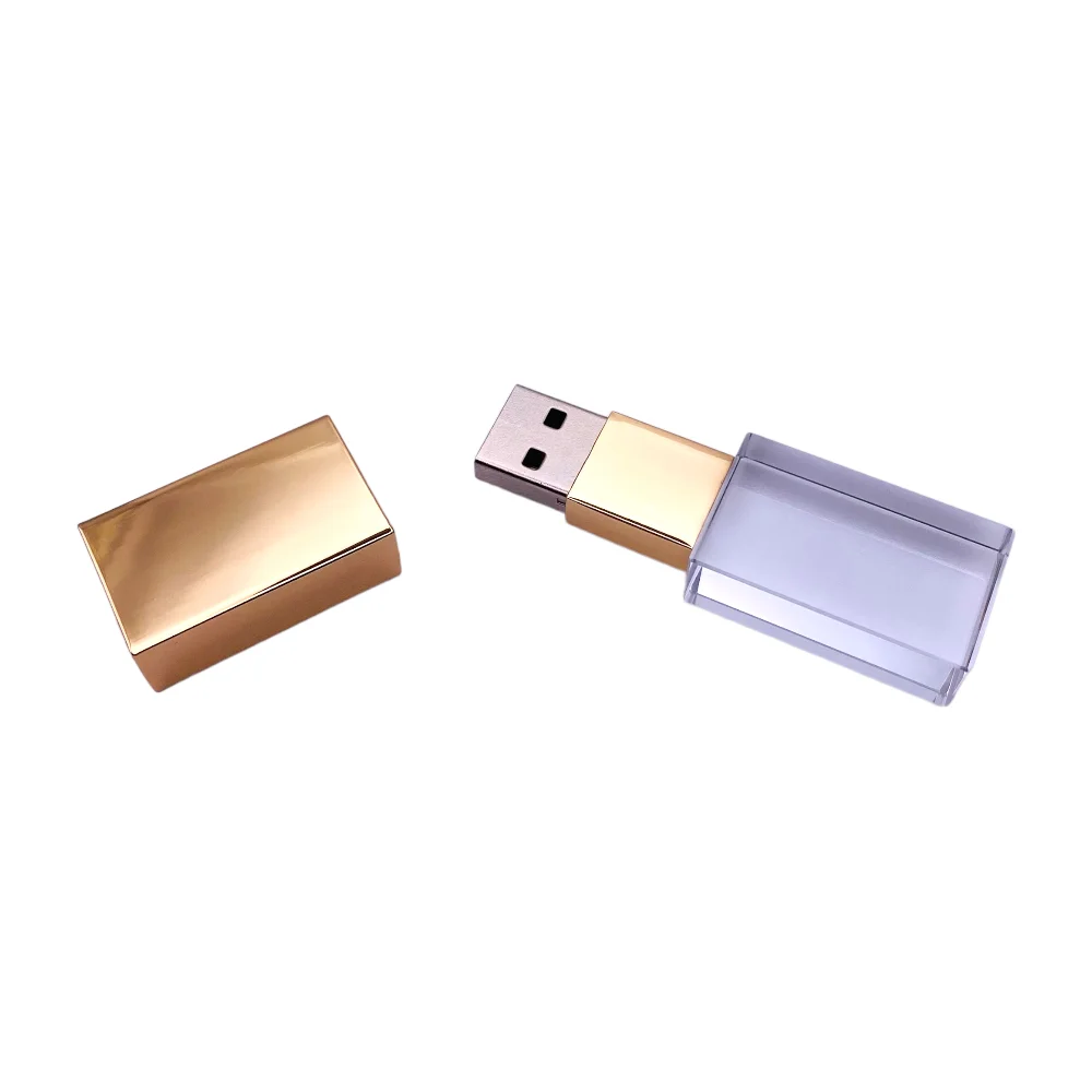 Флешка Стеклянная Кристалл Crystal Glass Metal W14 золотой глянец 1 Гб - фото 7