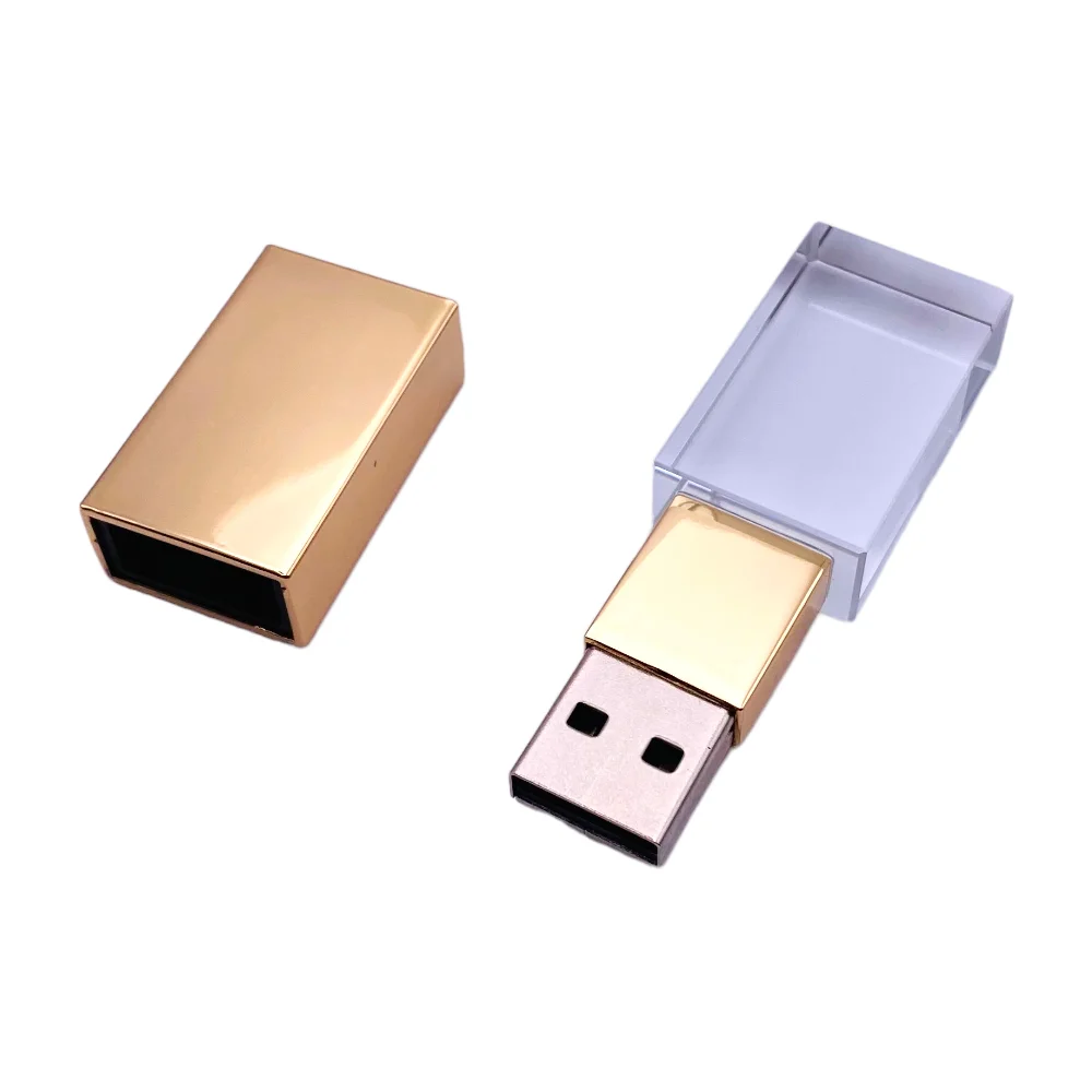 Флешка Стеклянная Кристалл Crystal Glass Metal W14 золотой глянец 1 Гб - фото 8