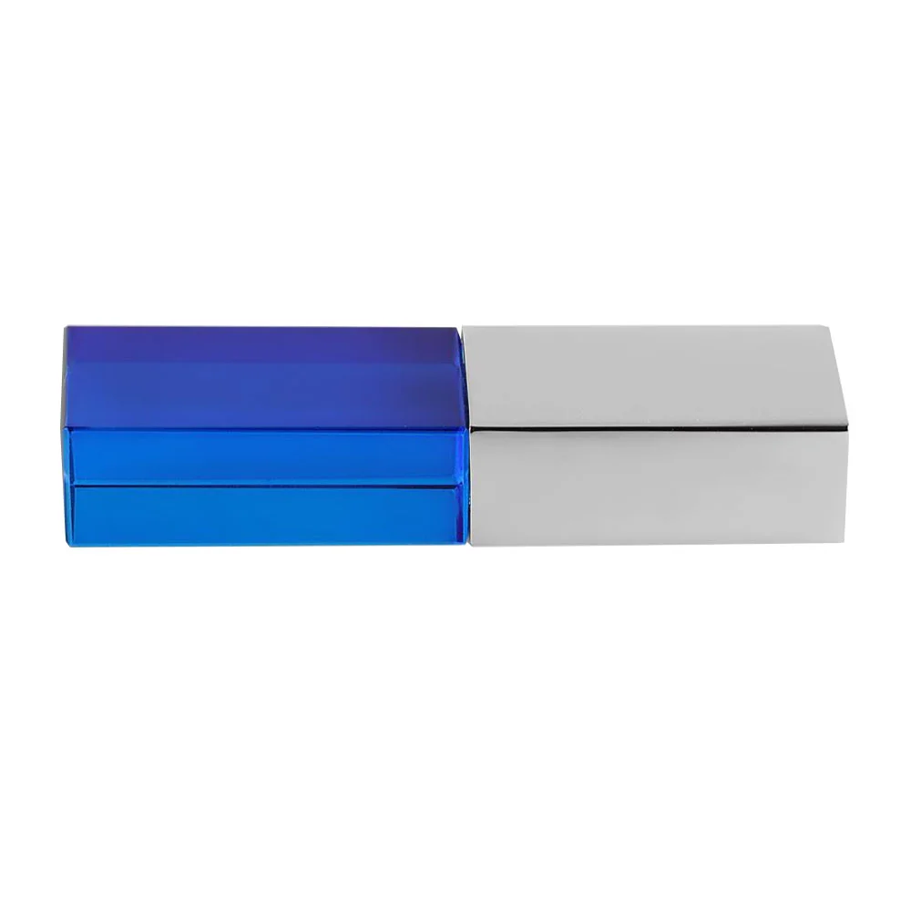 Флешка Стеклянная Кристалл Crystal Glass Metal W14 синий / серебряный матовый 32 Гб Прозрачный - фото 2