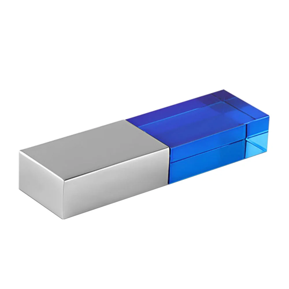 Флешка Стеклянная Кристалл Crystal Glass Metal W14 синий / серебряный матовый 2 Гб Прозрачный - фото 1