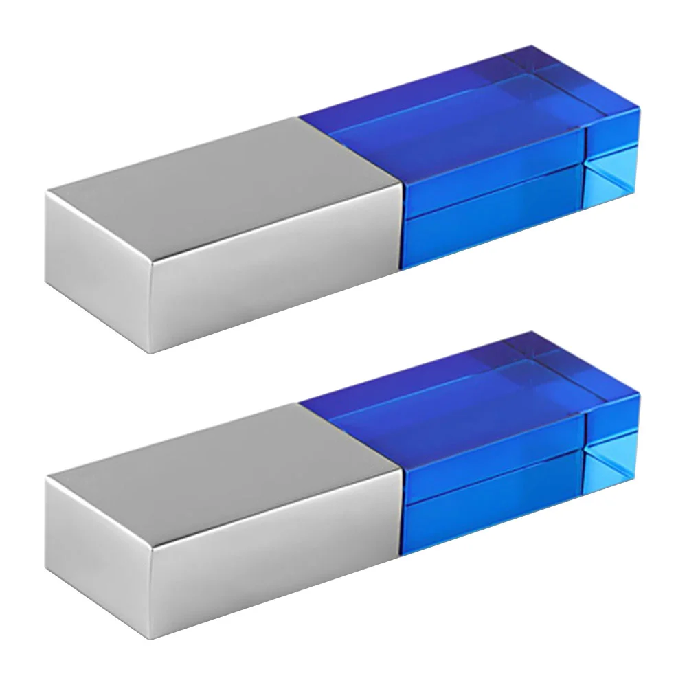 Флешка Стеклянная Кристалл Crystal Glass Metal W14 синий / серебряный матовый 2 Гб Прозрачный - фото 9
