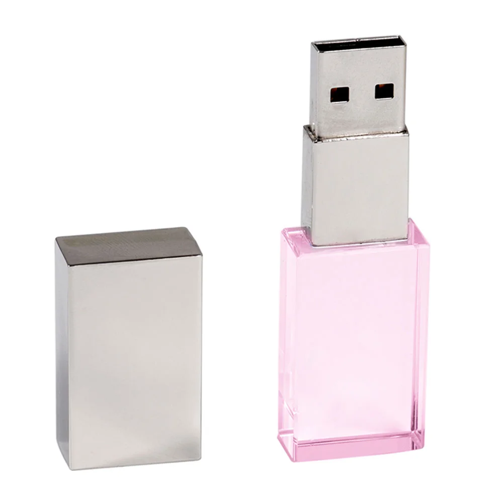Флешка Стеклянная Кристалл Crystal Glass Metal W14 розовый / серебряный глянец 32 Гб Прозрачный - фото 2