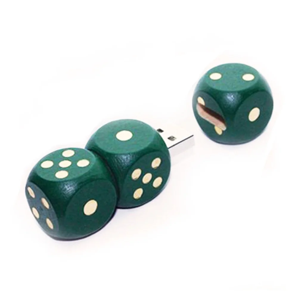 Флешка Деревянная Игральные кости Dice F34 зеленая 2 Гб - фото 3