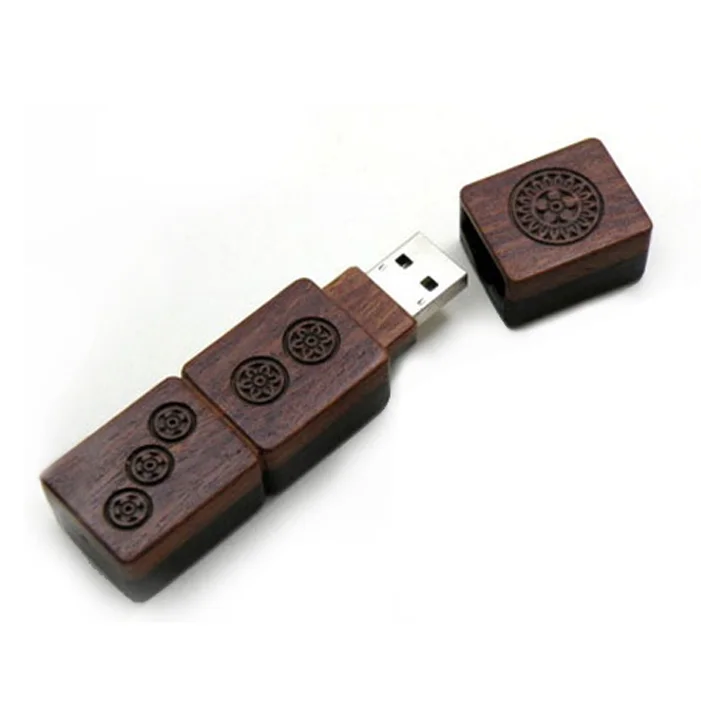 Флешка Деревянная Маджонг Mahjong Wood F43 коричневая 256 Гб - фото 1