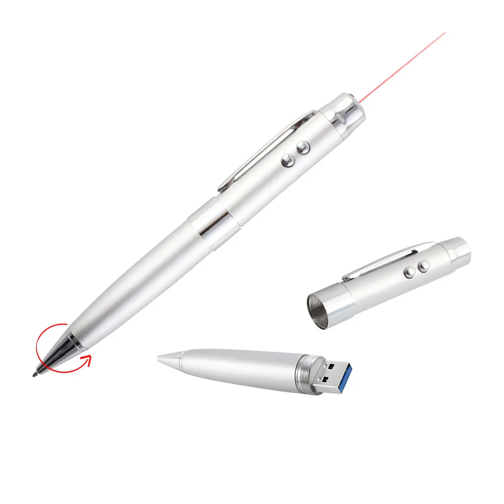 Флешка Металлическая Ручка Лазерная указка WBR Pen Laser Pointer R44 серебряный 2 ГБ - фото 4