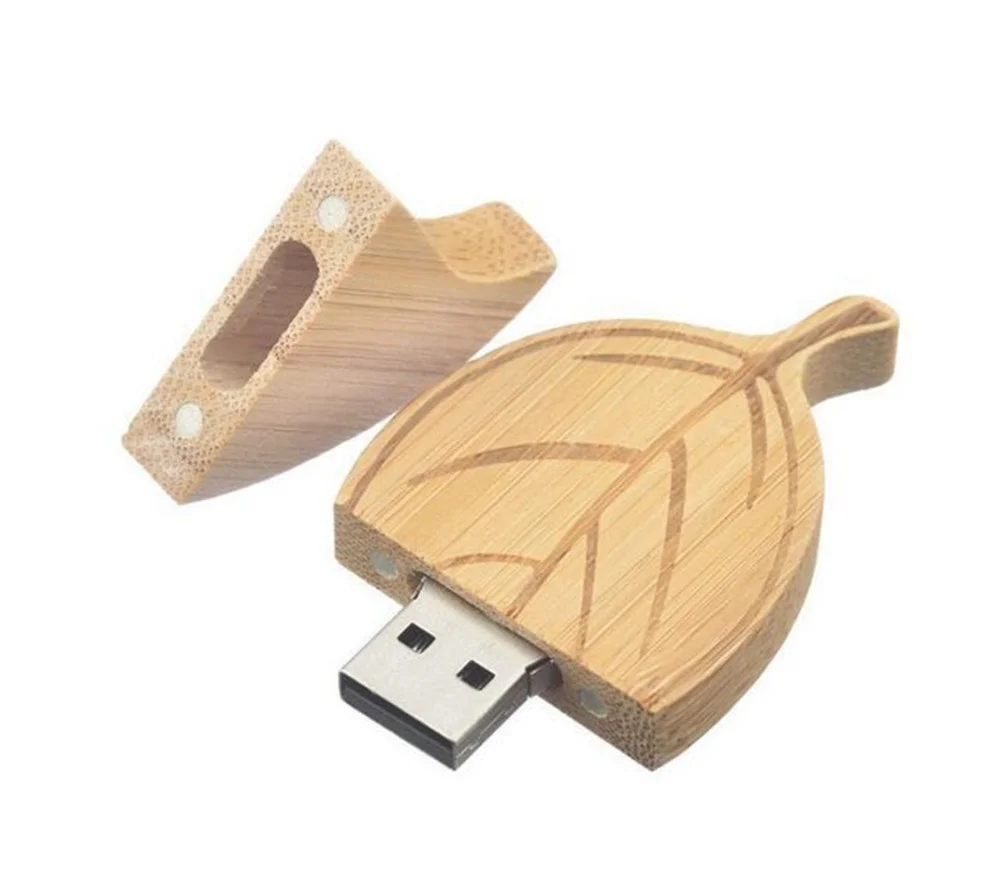 Флешка Деревянная Листок Leaf Wood F48 бежевый 2 Гб