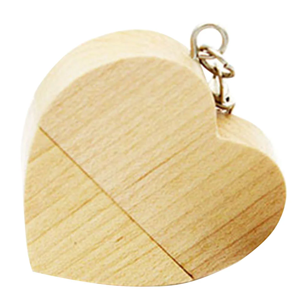 Флешка Деревянная Сердце Heart Wood F66 бежевый 128 Гб - фото 1