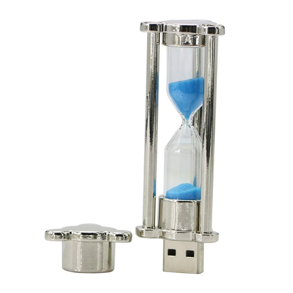 Флешка Стеклянные Песочные часы Hourglass W82 серебряный / синий 16 Гб - фото 3