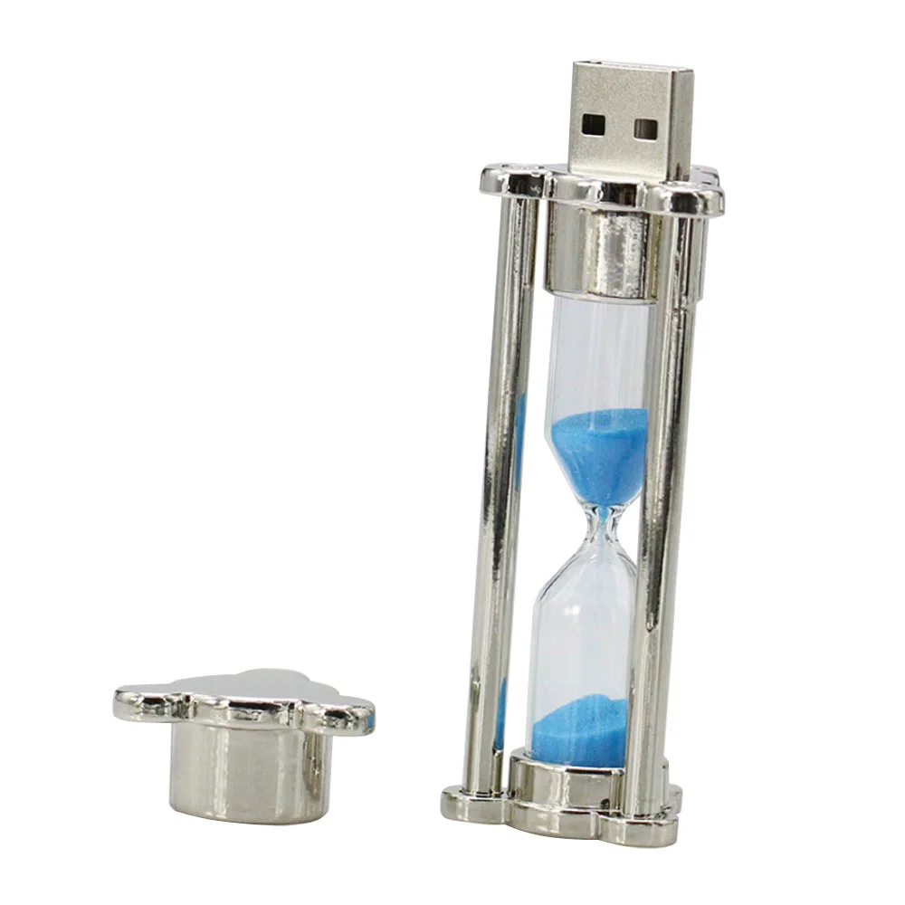 Флешка Стеклянные Песочные часы Hourglass W82 серебряный / синий 512 Гб - фото 2