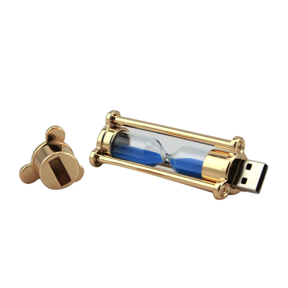 Флешка Стеклянные Песочные часы Hourglass W82 золотой / синий 32 Гб - фото 6