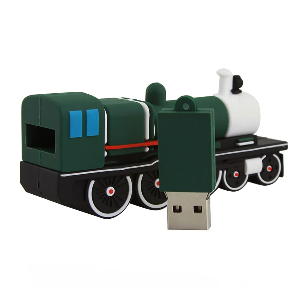 Флешка Резиновая Ретро Поезд Retro Train Q84 зеленый 128 Гб - фото 4