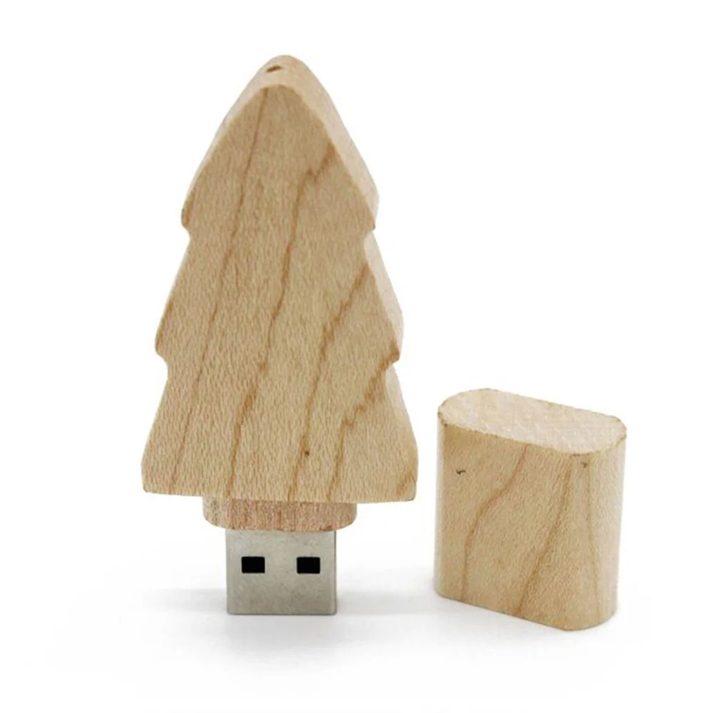 Флешка Деревянная Новогодняя Елка Christmas Tree F89 бежевая 8 Гб - фото 2