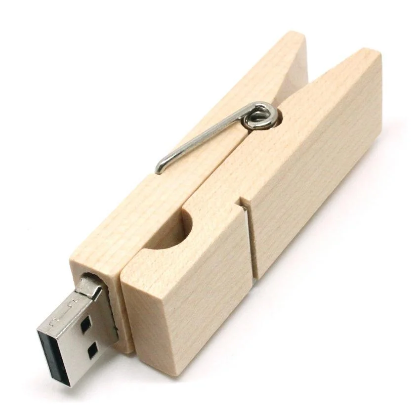Флешка Деревянная Прищепка Pin Wood F115 белая 16 Гб - фото 2