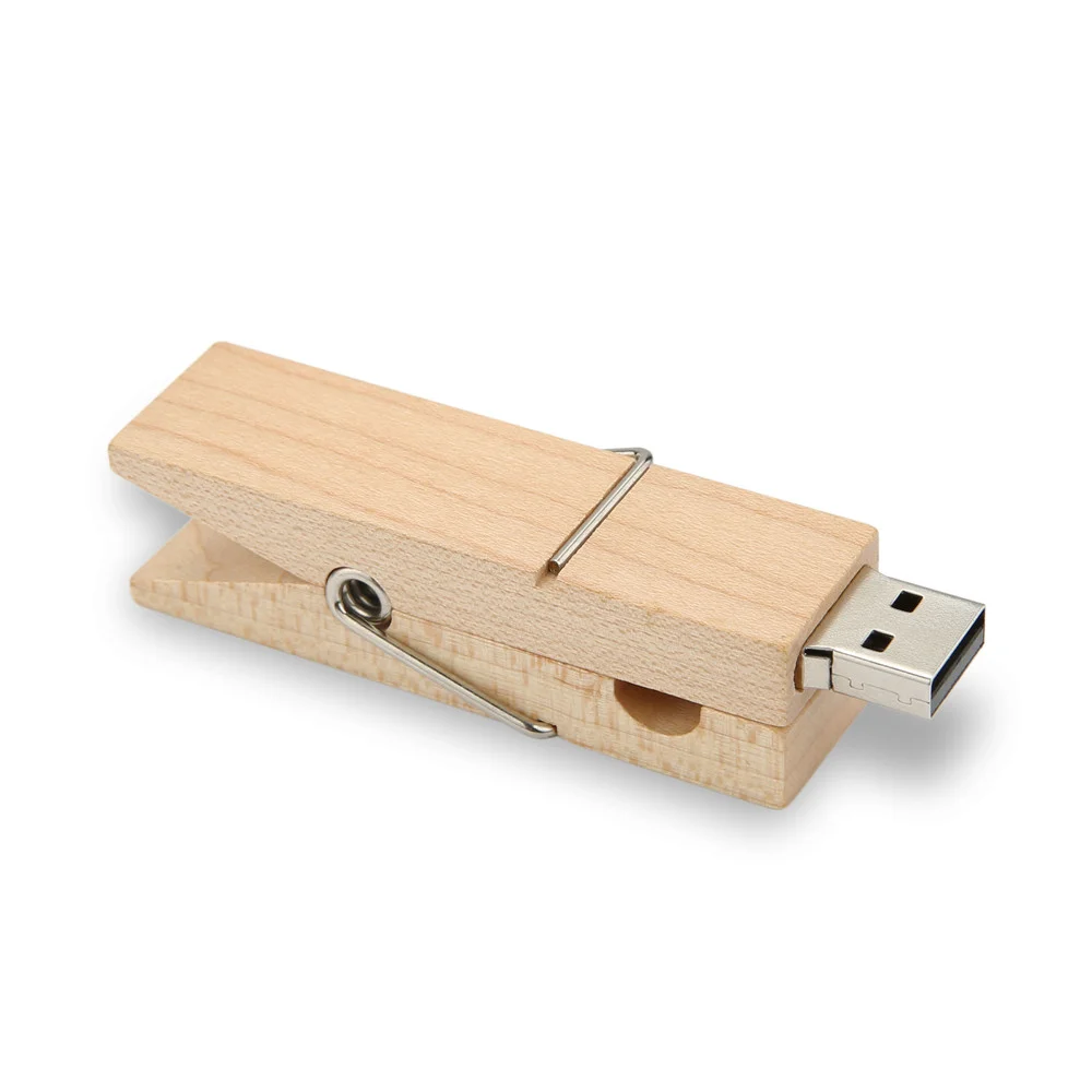 Флешка Деревянная Прищепка Pin Wood F115 белая 64 Гб - фото 1