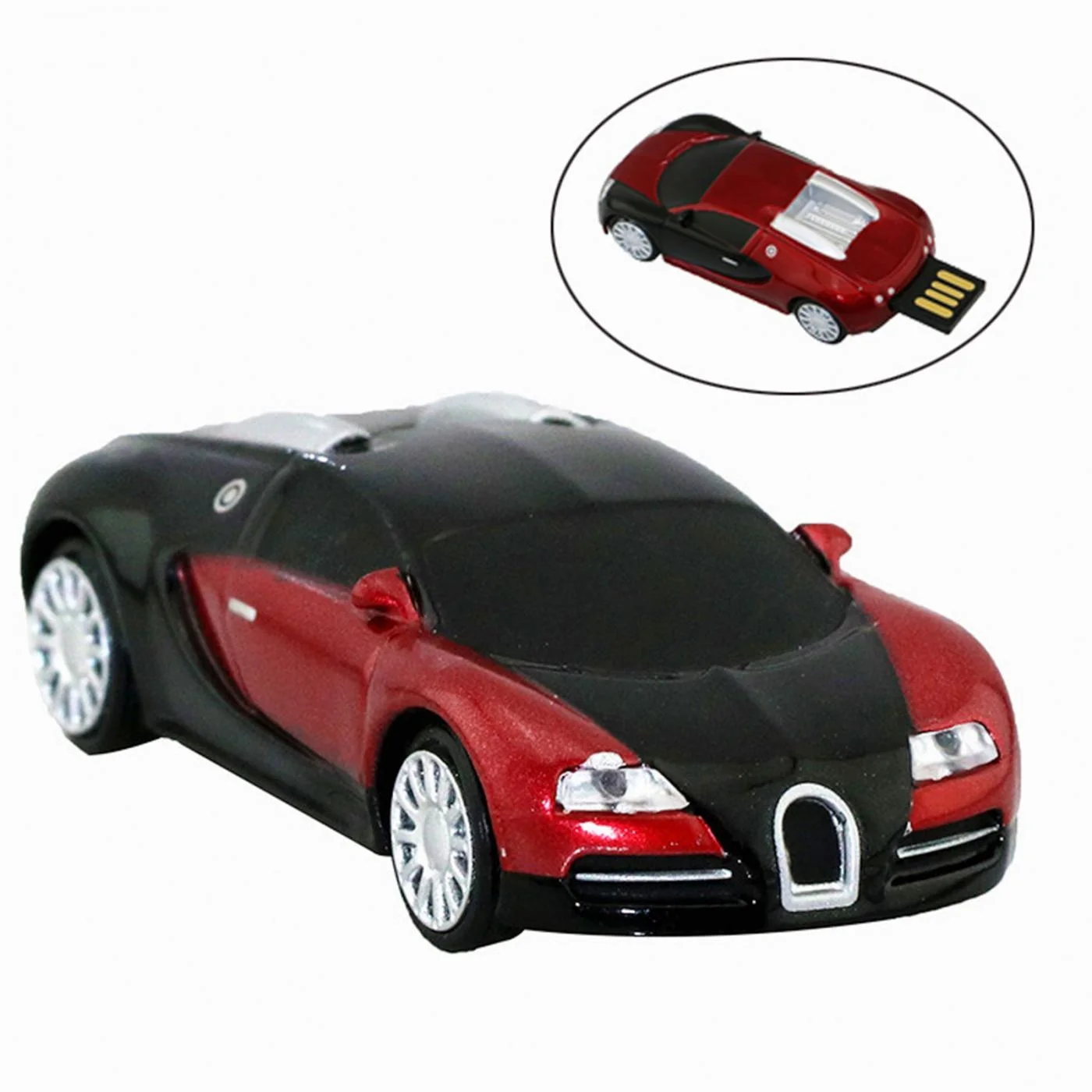 Флешка Металлическая Автомобиль Бугатти Bugatti Veyron R130 красная 8 Гб - фото 4