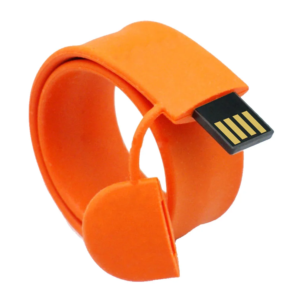 Флешка Силиконовый Браслет Слап Bracelet Slap V169 оранжевый 2 Гб - фото 3