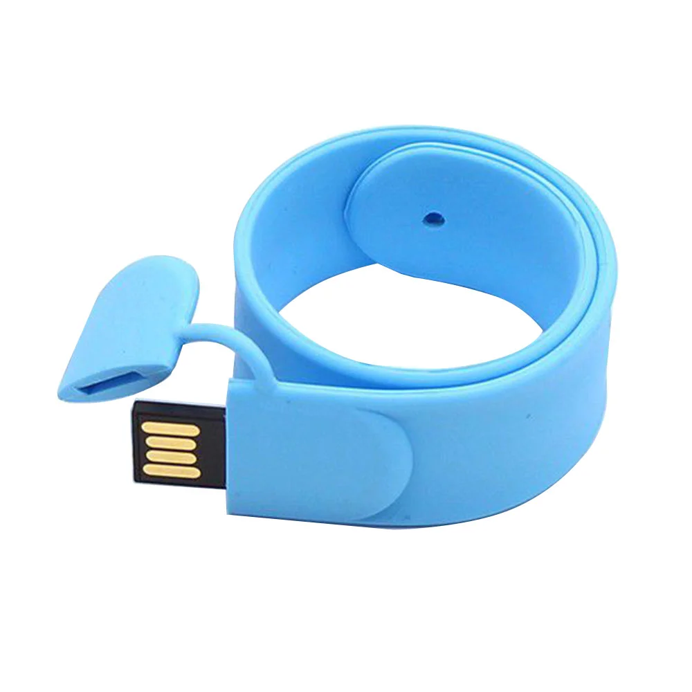 Флешка Силиконовый Браслет Слап Bracelet Slap V169 голубой 64 Гб - фото 2