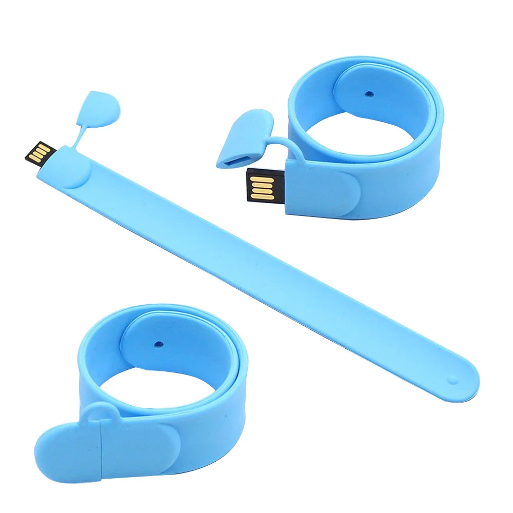 Флешка Силиконовый Браслет Слап Bracelet Slap V169 голубой 32 Гб - фото 3