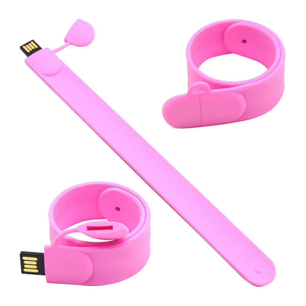 Флешка Силиконовый Браслет Слап Bracelet Slap V169 розовый 2 Гб - фото 5