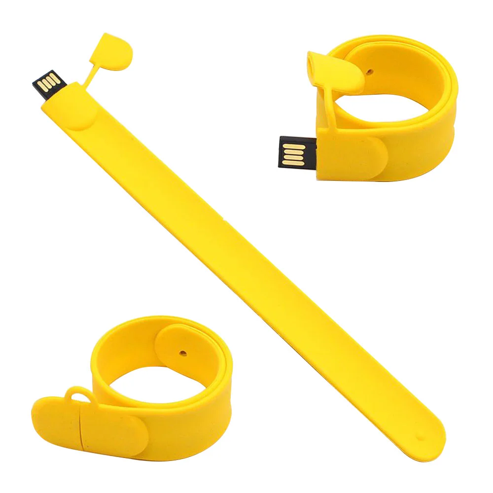 Флешка Силиконовый Браслет Слап Bracelet Slap V169 желтый 1 Гб - фото 5