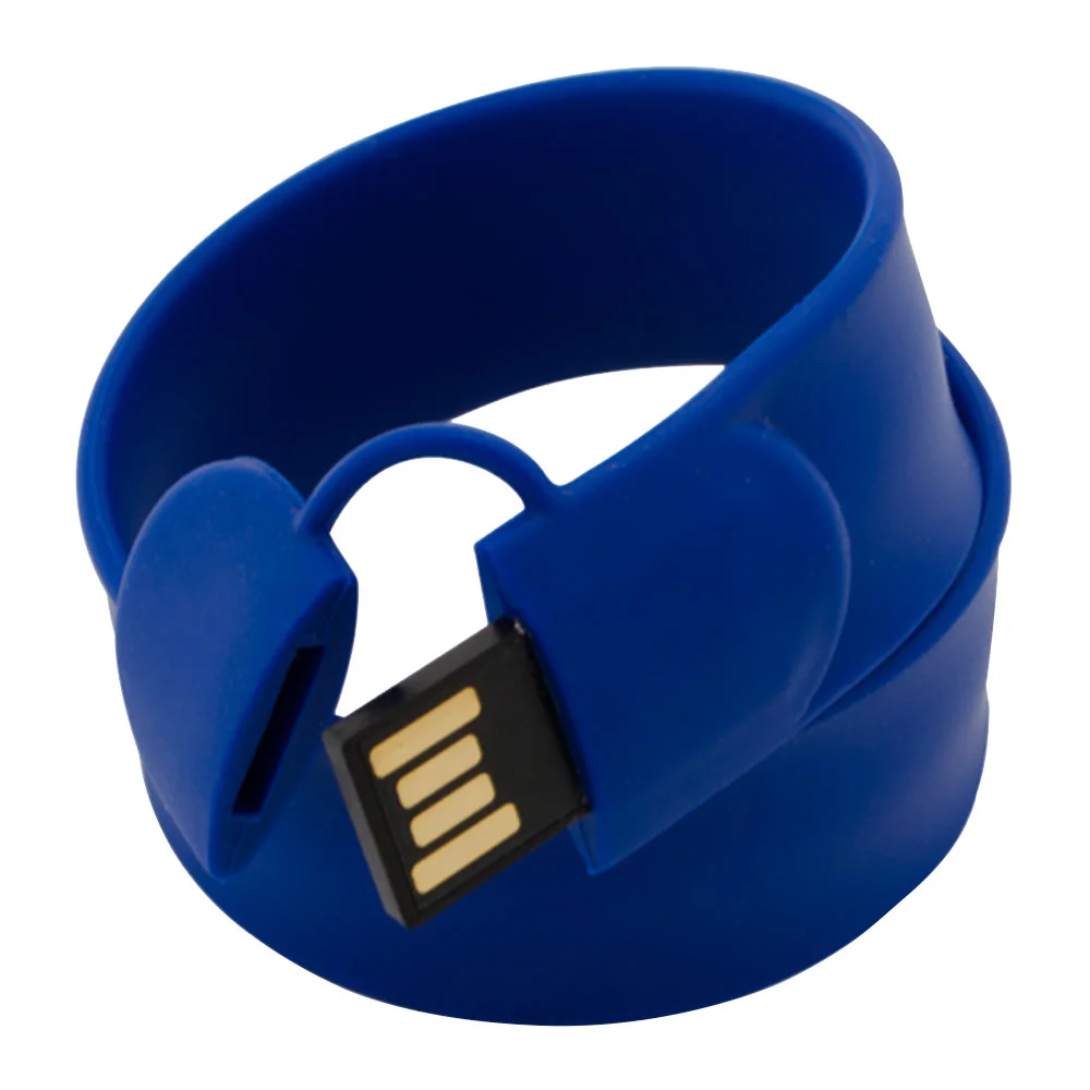 Флешка Силиконовый Браслет Слап \Bracelet Slap\ V169 синий 128 Мб - фото 2