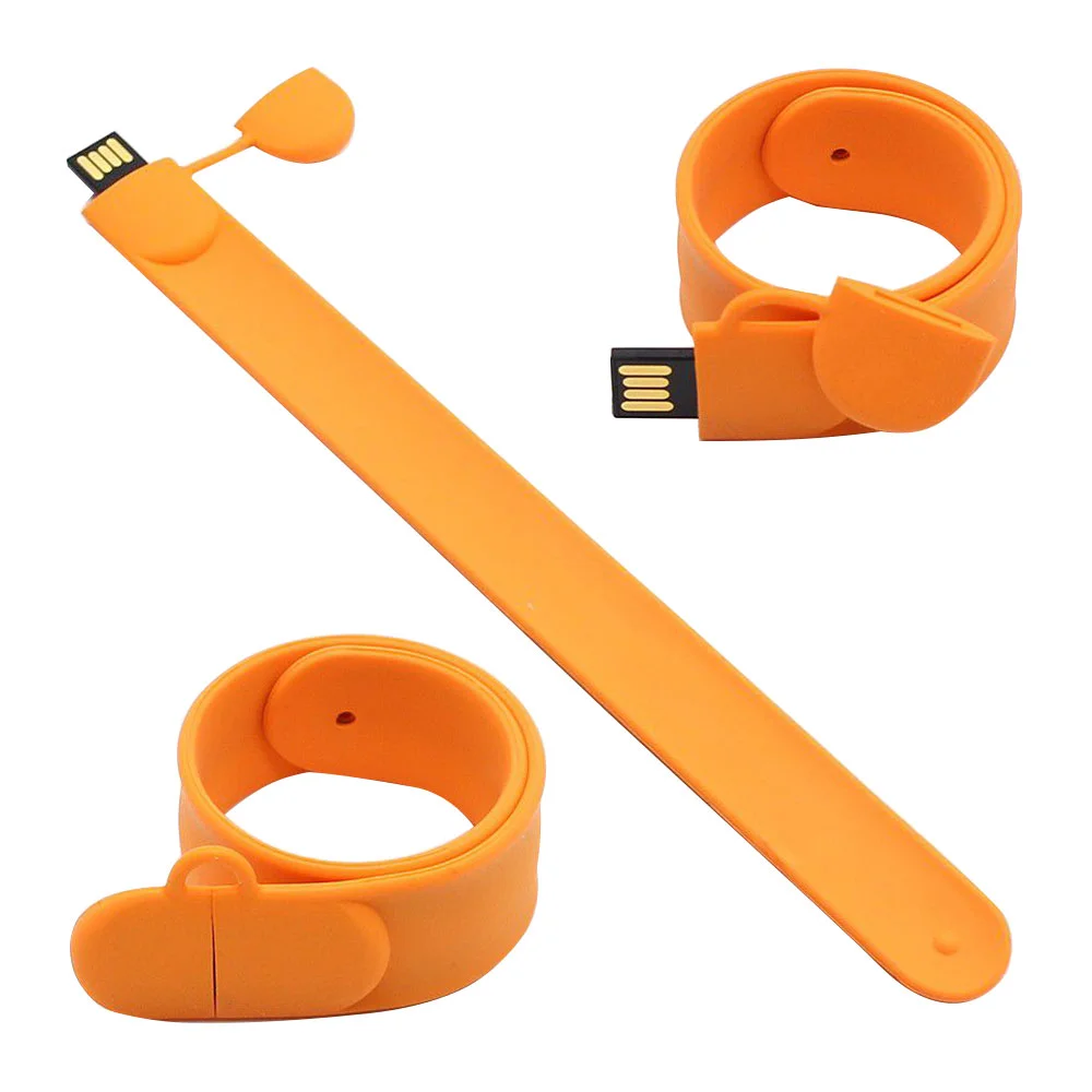 Флешка Силиконовый Браслет Слап Bracelet Slap V169 оранжевый 128 Мб - фото 5