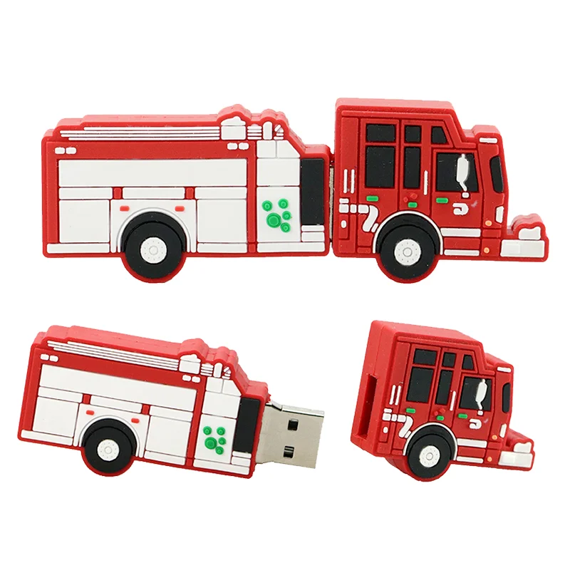 Флешка Резиновая Пожарная машина Fire Engine Q172 красный 512 Гб Белый - фото 2