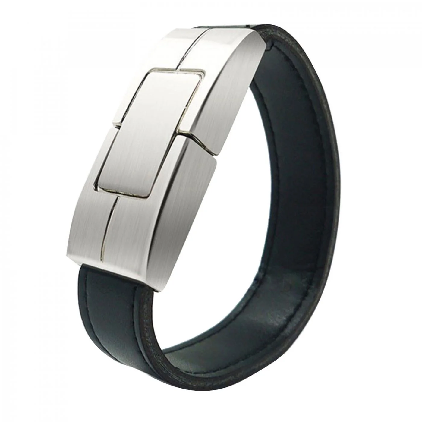 Флешка Кожаный Браслет Класп Bracelet Clasp N177 черный 2 Гб - фото 1