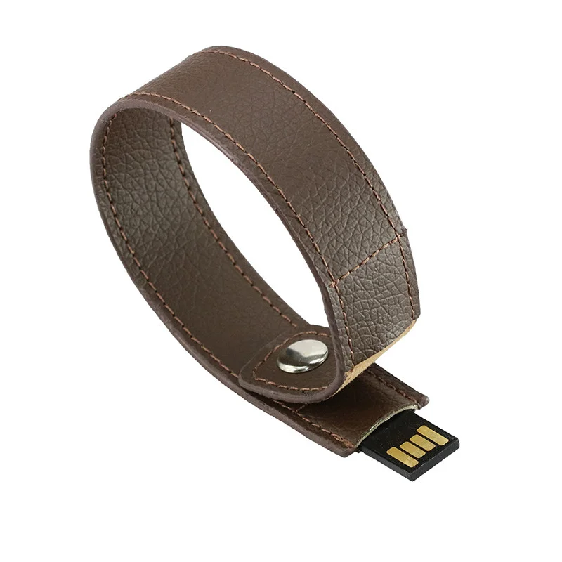 Флешка Кожаная Браслет Снап \Bracelet Snap\ N185 коричневый 256 Гб - фото 3