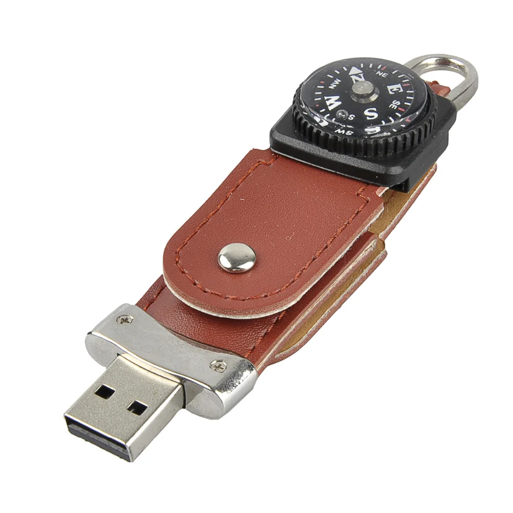 Флешка Кожаная Брелок Компас Compass Skin N204 коричневый 8 Гб - фото 1
