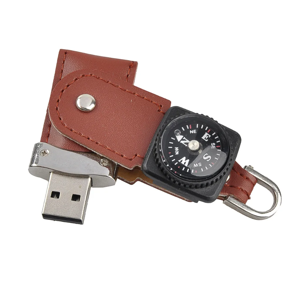 Флешка Кожаная Брелок Компас Compass Skin N204 коричневый 256 Гб - фото 3