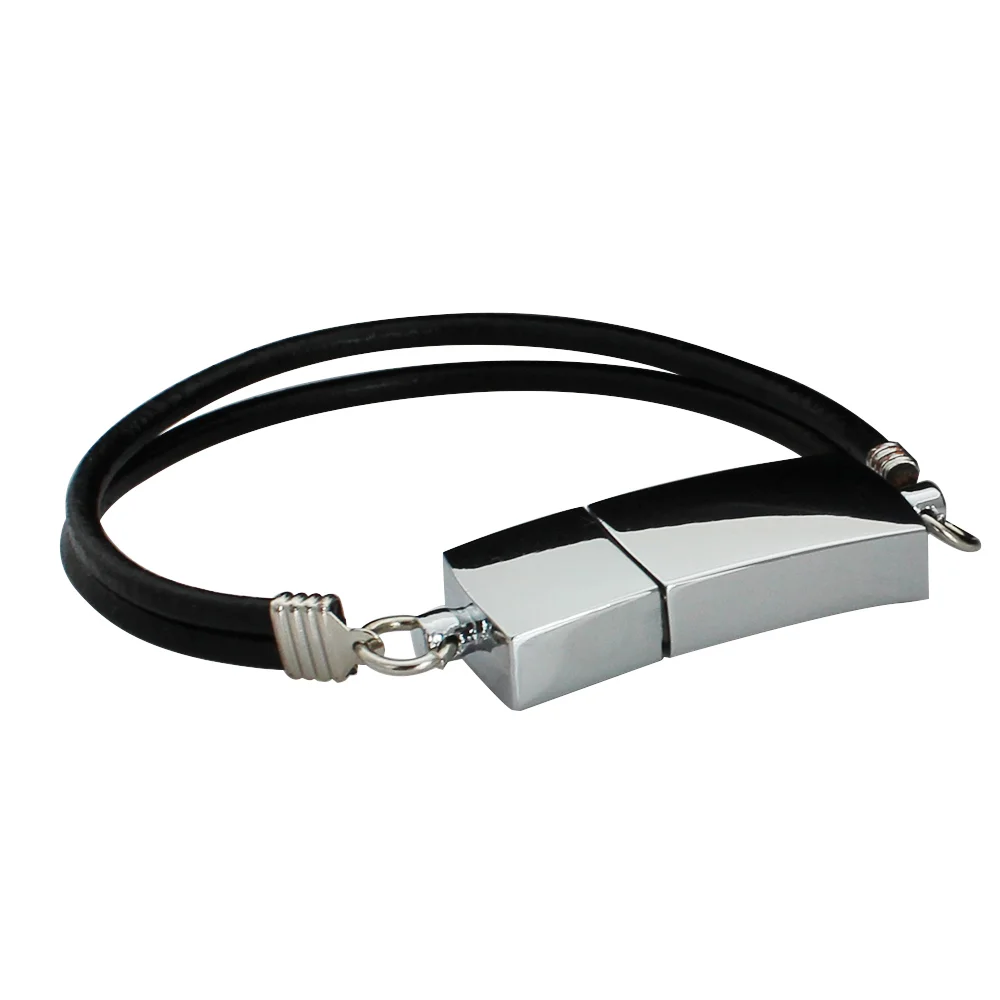Флешка Кожаная Браслет Грейд Bracelet Grade N214 серебристый 512 Гб Черный