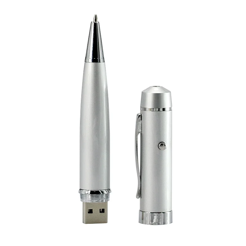 Флешка Металлическая Ручка Лазерная указка Кустис Laser Kystis Pen R238 серебристая 1 Гб - фото 3